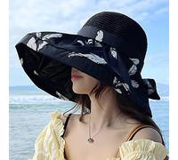 YXWYXWA Large Brim Net Mesh Floppy Top Sun Hats Women Summer Foldable Bow Beach Caps Holiday Leisure Sunscreen Cap