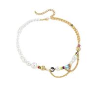 YXWYXWA Long Curb Chain Necklace with Pearls for Men - White Alloy Jewelry (18.5 inches)