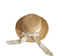 YXWYXWA New Summer Sun Hat Bow Raffia Hat Visor Temperament Flat Hats Women's Sea Beach Vacation Leisure Sunscreen Hat