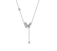 YXWYXWA Pearl Chain Necklace, Silver Necklace Trendy Butterfly and Pearl 925 Sterling Silver Pendant Necklaces Jewelry for Women
