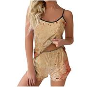 YXWYXWA Pyjama réglé pour Les Femmes sanglantes Spaghetti Sangles de Sommeil de Sang d'éclaboussures légères 2 pièces