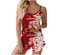 YXWYXWA Pyjama réglé pour Les Femmes sanglantes Spaghetti Sangles de Sommeil de Sang d'éclaboussures légères 2 pièces
