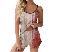 YXWYXWA Pyjama réglé pour Les Femmes sanglantes Spaghetti Sangles de Sommeil de Sang d'éclaboussures légères 2 pièces