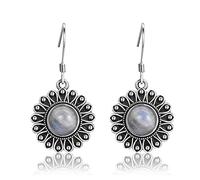 YXWYXWA Round Natural Moonstone 7 mm Pretty Flower Sliver Boucles d'oreilles