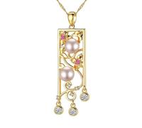 YXWYXWA Silver 925 Necklace, Long Chain Necklace for Women Flower and Pearls with Round Cubic Zirconia Pendant Jewelry
