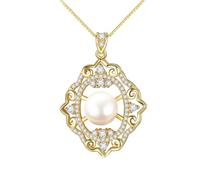 YXWYXWA Silver Necklaces 925, Gold Chain Necklace Hollow Pattern with Pearl and Cubic Zirconia Pendant Women Jewelry