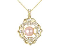 YXWYXWA Silver Necklaces 925, Gold Chain Necklace Hollow Pattern with Pearl and Cubic Zirconia Pendant Women Jewelry