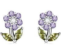 YXWYXWA Simulation Diamonds Flower Earrings 925 Sterling Silver Shining Gemstone Delicate Flower Stud Earrings for Women Platinum Plated Jewelry Engagement Gift