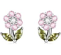YXWYXWA Simulation Diamonds Flower Earrings 925 Sterling Silver Shining Gemstone Delicate Flower Stud Earrings for Women Platinum Plated Jewelry Engagement Gift