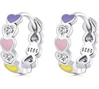 YXWYXWA Sterling Silver Jewelry,925 Sterling Silver Rainbow Love Ear Buckles Colorful Heart Hoop Earring for Women