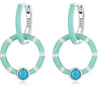 YXWYXWA Sterling Silver Jewelry,925 Sterling Silver Turquoise Double Ring Hoop Earrings for Women Summer Beach Party Earrings Jewelry Gift