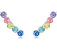 YXWYXWA Sterling Silver Jewelry,Rainbow Enamel Stud Women Earrings 925 Sterling Silver Stackable Colored Smiling Face Earrings for Girls Jewelry Gift