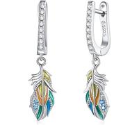 YXWYXWA Sterling Silver Jewelry,Silver Colored Feather Earring 925 Sterling Silver Colorful Unique Ear Buckles Women Jewelry
