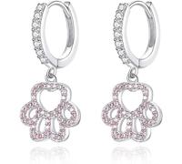 YXWYXWA Sterling Silver Jewelry,Sterling Silver Dog Paw Pink CZ Drop Earrings for Women Wedding Engagement Statement Silver 925 Fashion Jewelry