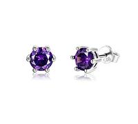 YXWYXWA Sterling Silver Stud Earrings Purple Zircon Prong Setting Crystal for Women Fine Jewelry