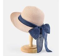 YXWYXWA Summer Sun Hats Women Fashion Girl Hat Ribbon Bow Beach Hat Casual Flat Top Panama Hat