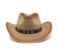 YXWYXWA Summer Western Cowboy Hat with Chin Strap Men Women Cycling Sunhat Sombrero UV Protection Cowgirl Jazz Beach Cap