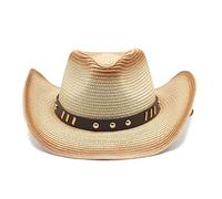 YXWYXWA Summer Western Cowboy Hat with Chin Strap Men Women Cycling Sunhat Sombrero UV Protection Cowgirl Jazz Beach Cap