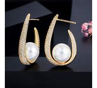 YXWYXWA Unique Micro Pave Cubic Zirconia Yellow Color Big Pearl Hoop Earrings for Women Jewelry