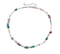 YXWYXWA Vintage Silver Necklace with Irregular Stone Beads and Pearl Chain, Lobster Claw Clasp for Men Accessories 20.5 inches