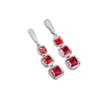 YXWYXWA Women's Changpo pear Earring, with Red Cubic Zircon on Three Sides.