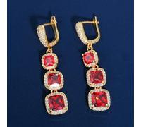 YXWYXWA Women's Changpo pear Earring, with Red Cubic Zircon on Three Sides.