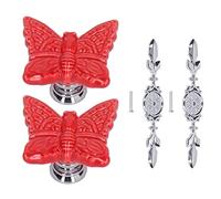 YYALYYON 2 ensembles de boutons de traction de tiroir en alliage de Zinc, bouton de placard de garde-robe pour la décoration de meubles de cuisine (1077D papillon rouge)