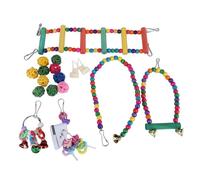 YYALYYON Cage à Oiseaux Suspendue, 17 pièces, Jouets pour perroquets, balançoire sur Pied, Jouet à mâcher avec hamac, échelle Suspendue, Boules en rotin, Corde