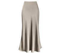 YYAP0NY Jupe longue élégante en satin de soie pour femme - Taille élastique dissimulée - Jupe évasée, champagne, M