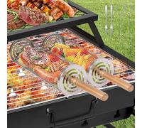 YYAQZD Ensemble de paniers de Grillage Enroulable emboîtables avec poignée en Bois (2 pièces,L+M), Panier de Grillage Enroulable, Accessoires de Barbecue pour Grill extérieur pour légumes