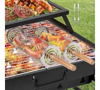 YYAQZD Ensemble de paniers de Grillage Enroulable emboîtables avec poignée en Bois (2 pièces,L+S), Panier de Grillage Enroulable, Accessoires de Barbecue pour Grill extérieur pour légumes