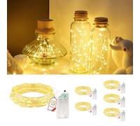 YYAQZD Lot de 6 Guirlande Lumineuse à piles avec Fonction Minuterie, 2m 20 LEDS, IP65 Mini Guirlande LED étanche pour bouteille, Mariage, Fête, Noël, Chambre Guirlande Lumineuse-Blanc Chaud