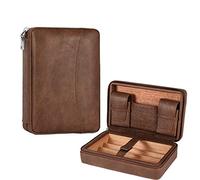 YYAZXSIQ Cave à cigares de voyage en cuir avec sac d'humidité, étui portable en cuir de cèdre pour 4 cigares, poches pour coupe-cigares, boîte cadeau noire, 1 couleur, Taille unique