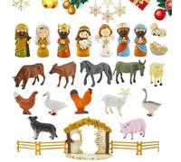 yybng Calendrier de l'Avent de Noël 2025 - Scène de la Nativité de l'Avent Religieuse - Calendrier de Noël avec Petites Figurines de la Nativité - pour Adultes Bureau Table Étagère Ferme Vacances