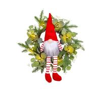 yybng Couronne De Noël Avec Gnome | Décoration Artificielle Avec Lumières LED Imperméable Pour Intérieur Et Extérieur,Enseigne À Suspendre Sur Porte Avec Couronne De Lutin - Pour Fenêtre, Mur, Bureau,