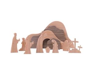 yybng Crèche De Pâques en Bois, Resurrection Tomb Scene, 12 Pièces Kit De Crèche en Bois De Pâques, Ensemble De Scène De Résurrection De Pâques en Bois, Statue Miniature du Christ