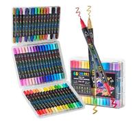 yybng Marqueurs Double Face - Stylos De Dessin,48 Couleurs Acrylique à Pointe Fine et Pinceau pour Peinture, Dessin, Verre, Tissu et Bois