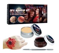 yybng Trousse De Maquillage FX, Cire à Cicatrices Fausses Halloween Sang Artificiel Croûte, Produit Beauté Avec Spatule pour Blessures Zombie Sourcil Nez Cosplay Carnaval Femmes Adultes