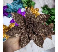 YYCRAFT Lot de 12 fleurs de poinsettia à paillettes de 15,2 cm pour décorations de sapin de Noël (marron)