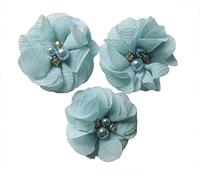 YYCRAFT Lot de 20 fleurs en mousseline de 5,1 cm avec strass et perles pour projets de bricolage (bleu)