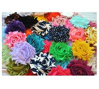 Yycraft Lot de 28 fleurs en mousseline de soie Rose shabby 6,3 cm x 1,8 m 2.5" 15 Solid and 15 Prints Mix