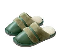 YYDPYZBD Chaussons Pantoufles D'hiver De Grande Taille Pour Hommes, D'intérieur En Cuir Imperméables Et Velours, Taille-vert-37-38 (convient Au 37-38)
