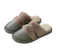 YYDPYZBD Chaussons Pantoufles D'hiver De Grande Taille Pour Hommes, D'intérieur En Cuir Imperméables Et Velours, Taille-gris-47-48 (convient Au 46-47)