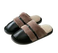 YYDPYZBD Chaussons Pantoufles D'hiver De Grande Taille Pour Hommes, D'intérieur En Cuir Imperméables Et Velours, Taille-noir-41-42 (convient Au 40-41)