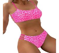 YYDPYZBD Maillot de Bain Femme Leopard Micro Femmes Maillots Taille Haute Ensembles Bandeau Plage Porter Bain-Rose-l