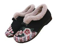 YYDPYZBD Pantoufles Chaussures De Fourrure Brodées pour Femmes Personnes D'âge Moyen Et Âgées, en Coton À Semelle Douce Les Mères-noir-37