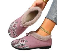 YYDPYZBD Pantoufles Chaussures De Fourrure Brodées pour Femmes Personnes D'âge Moyen Et Âgées, en Coton À Semelle Douce Les Mères-rose-36