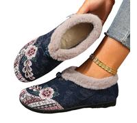 YYDPYZBD Pantoufles Chaussures De Fourrure Brodées pour Femmes Personnes D'âge Moyen Et Âgées, en Coton À Semelle Douce Les Mères-Bleu Foncé-38