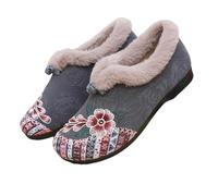 YYDPYZBD Pantoufles Chaussures De Fourrure Brodées pour Femmes Personnes D'âge Moyen Et Âgées, en Coton À Semelle Douce Les Mères-gris-36