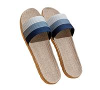 YYDPYZBD Sandales pour Femmes Pantoufles en Lin Toutes Les Saisons Ménage À Semelle Épaisse Paille De Rattan Tissé Hommes Et Femmes-Bleu-Taille 44-45 (Convient 43 44)